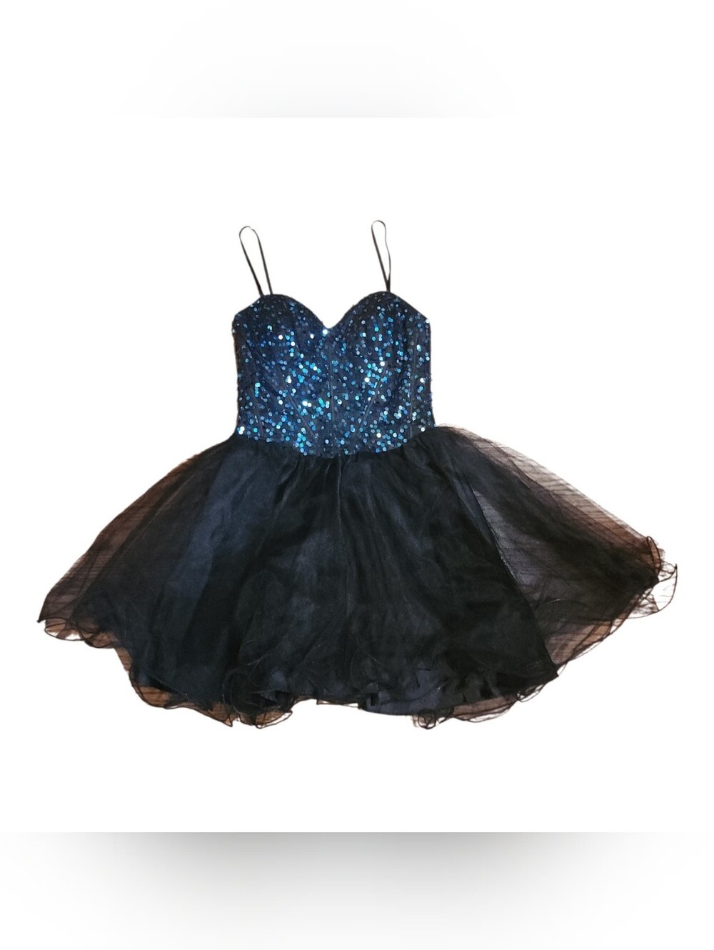 Late Y2K Deb Blue Sequin Corset Tulle Short Homecoming Dress Fairy Goth 5/6